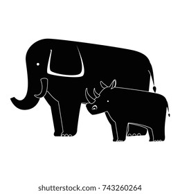 wild elephant and rhino