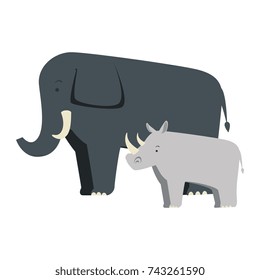 wild elephant and rhino