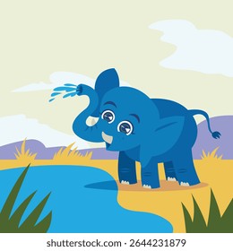 Wild elephant walking through natural savannah landscape, symbol of strength and wildlife conservation. Perfect for themes of nature, safari, and endangered animals.