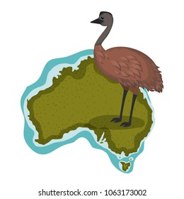 wild emu bird over australian map
