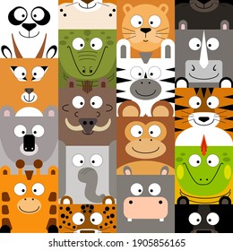 Wild exotic animals Cube smiled faces pattern print