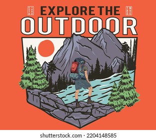 Wild explore  graphic print design for t shirt, poster, sticker and others.  Mountain adventure illustration artwork for men , women, boy and girl.