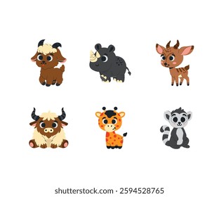 Wild and Farm Animal Collection — Goat, Rhino, Impala, Yak, Giraffe, and Lemur