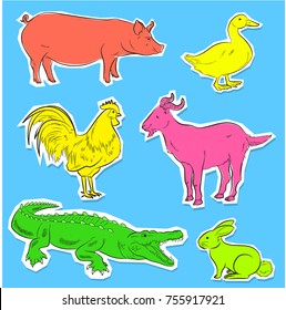 Wild and Farm Animals Stickers Vector