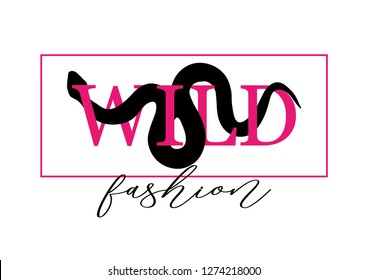 Wild Fashion Text With Snake Vector