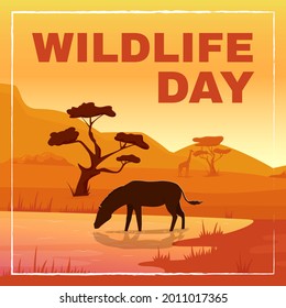 Wild Fauna Protection Social Media Post Mockup. Wildlife Day Phrase. Web Banner Design Template. Raising Awareness Booster, Content Layout With Inscription. Poster, Print Ads And Flat Illustration