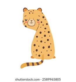 Wild feline animal with dots on fur coat, isolated leopard cute cartoon character. Vector predator dangerous creature from exotic habitat or zoo park. African and Asian big cat with spotted pelts