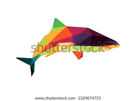 Wild Ferocious Shark in colorful Abstract Polygonal. Shark fish in Low poly Vector . Shark colorful logo Illustration