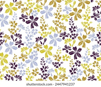 Flores de campo salvaje repiten el diseño del Vector del adorno. Motivo primitivo divino. Estampado de Fondo de pantalla rústico y elegante con Elementos de cercha floral. Olvídate de mí, flor estampada de verano.