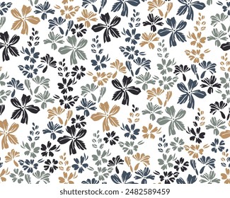 Wild field buttercup flowers repeat ornament vector design. Millefleurs retro motif. Country-style gift wrap print with flower inflorescences. Buttercups bloom spring print.