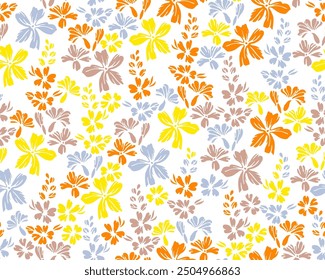 Las flores de mariposa de campo salvaje repiten la Ilustración vectorial del patrón. Motivo vintage sucio. Estampado textil estilo Country con racimos de flores. Buttercups florece con estampado de primavera.