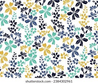 Wild field forget-me-not flowers seamless pattern vector design. Ditsy retro motif. Floral wallpaper print with flower racemes. Forget-me-nots bloom spring print.