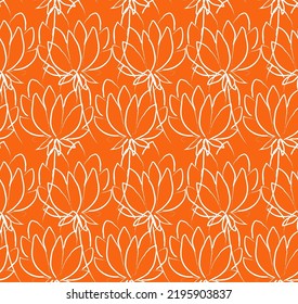 Wild Field Grass Clover Meadow Seamless Pattern in Hand Drawing Technique on Orange Background