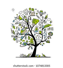 Wild field, tree concept for your design