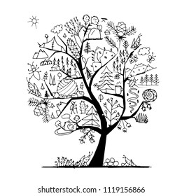 Wild field, tree concept for your design