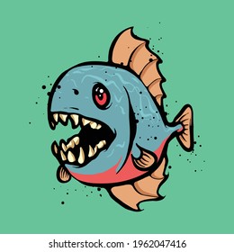 Wild fierce fish vector drawing. Piranha with sharp teeth illustration