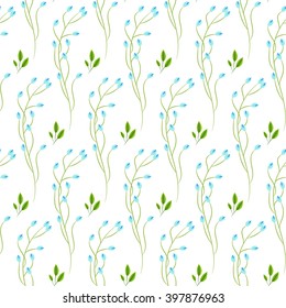 Wild fine blue flower spring field seamless pattern. Floral tender fine summer vector pattern on white background. For fabric textile prints and apparel.