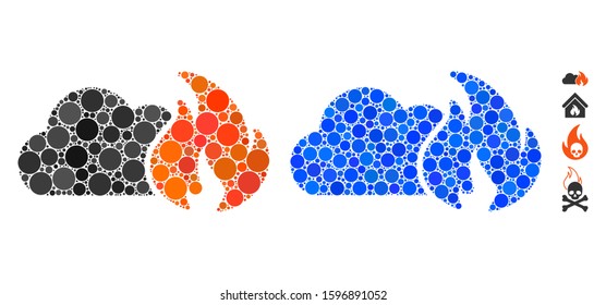 Wild Fire Composition Of Round Dots In Variable Sizes And Color Tinges, Based On Wild Fire Icon. Vector Round Dots Are Grouped Into Blue Composition. Dotted Wild Fire Icon In Usual And Blue Versions.