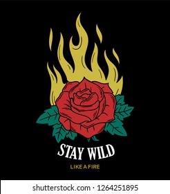 Wild fire rose fashion embroidery trendy print and phrase for t shirt tee sweatshirt bomber poster sticker patch  Old school vintage print graphic design rock style fashion street wear illustration