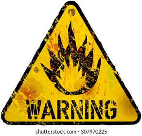 wild fire warning, flammable sign, fictional artwork. grunge style vector illustration