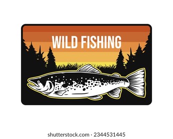 wild fishing badge logo design