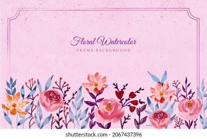 Wild floral border watercolor hand painted with frame background