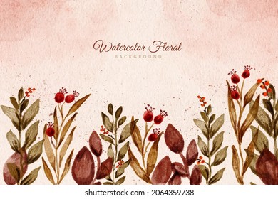 Wild floral watercolor hand painted background with earth tone
