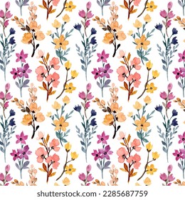 Wild floral watercolor seamless pattern as background, fabric, textile, wallpaper, sticker and decoration