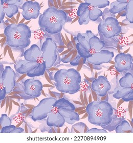 Wild floral watercolor seamless vector pattern