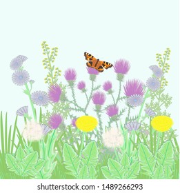 Wild flower and butterfly summer composition