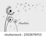 Wild flower dandelion in a vector style isolated. Vector flower for background, dandelion flying wall decal children