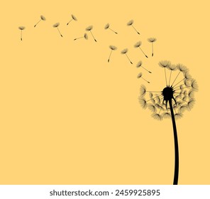 Wild flower dandelion in a vector style isolated. Vector flower for background, dandelion flying wall decal children's room 