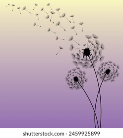 Wild flower dandelion in a vector style isolated. Vector flower for background, dandelion flying wall decal children's room 