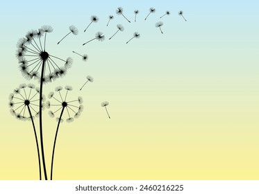 Wild flower dandelion in a vector style isolated. Vector flower for background, dandelion flying wall decal children's room 