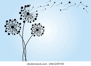 Wild flower dandelion in a vector style isolated. Vector flower for background, dandelion flying wall decal children's room 