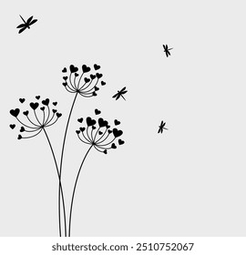 Wild flower dandelion in a vector style isolated. Vector flower for background, dandelion flying wall decal children's room 