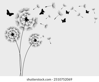 Wild flower dandelion in a vector style isolated. Vector flower for background, dandelion flying wall decal children's room 