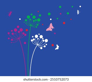 Wild flower dandelion in a vector style isolated. Vector flower for background, dandelion flying wall decal children's room 