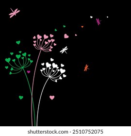 Wild flower dandelion in a vector style isolated. Vector flower for background, dandelion flying wall decal children's room 