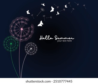 Wild flower dandelion in a vector style isolated. Vector flower for background, dandelion flying wall decal children's room 