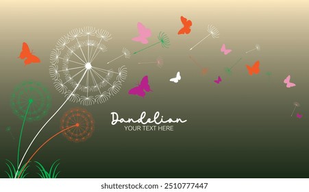 Wild flower dandelion in a vector style isolated. Vector flower for background, dandelion flying wall decal children's room 