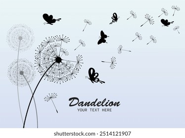 Wild flower dandelion in a vector style isolated. Vector flower for background, dandelion flying wall decal children's room 
