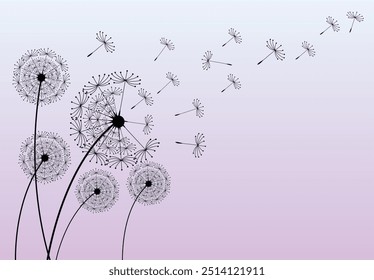 Wild flower dandelion in a vector style isolated. Vector flower for background, dandelion flying wall decal children's room 
