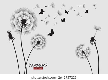 Wild flower dandelion in a vector style isolated. Vector flower for background, dandelion flying wall decal children's room 