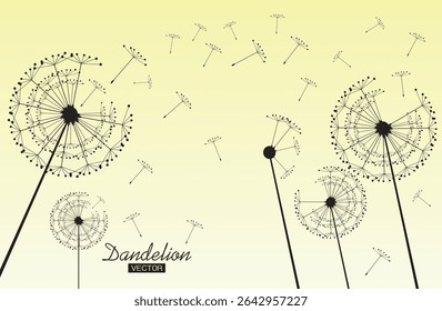 Wild flower dandelion in a vector style isolated. Vector flower for background, dandelion flying wall decal children's room 