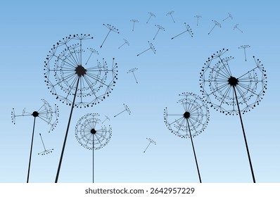 Wild flower dandelion in a vector style isolated. Vector flower for background, dandelion flying wall decal children's room 