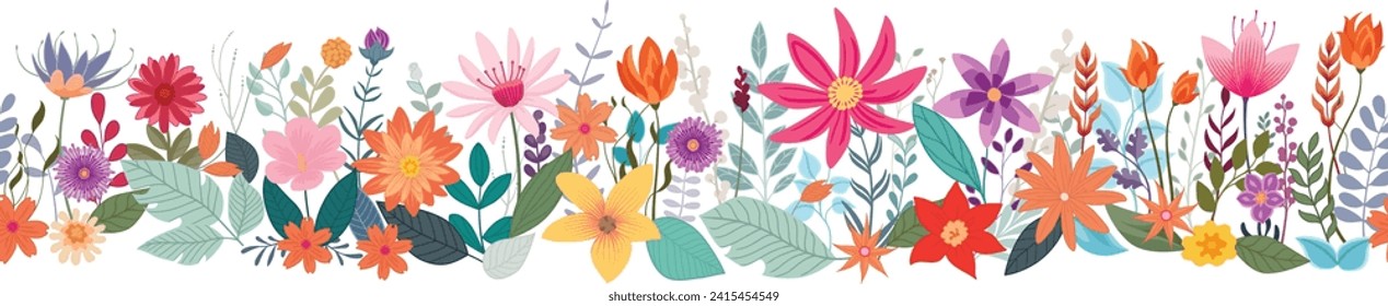 A wild flower floral flowers horizontal seamlessly tiling abstract pattern repeatable border footer design