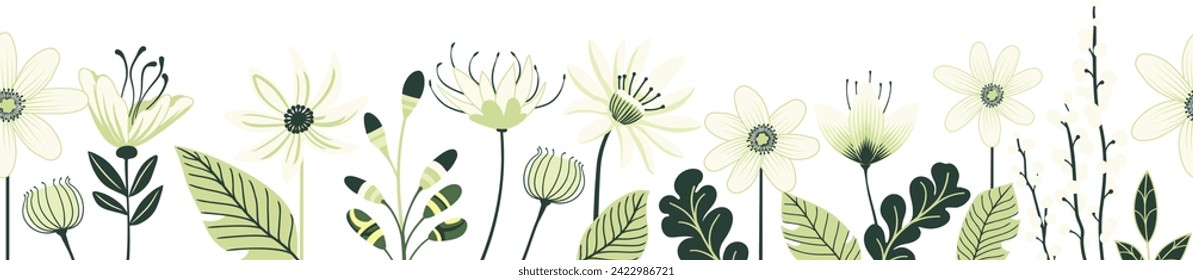 A wild flower floral flowers horizontal seamlessly tiling abstract retro pattern repeatable border frame footer design