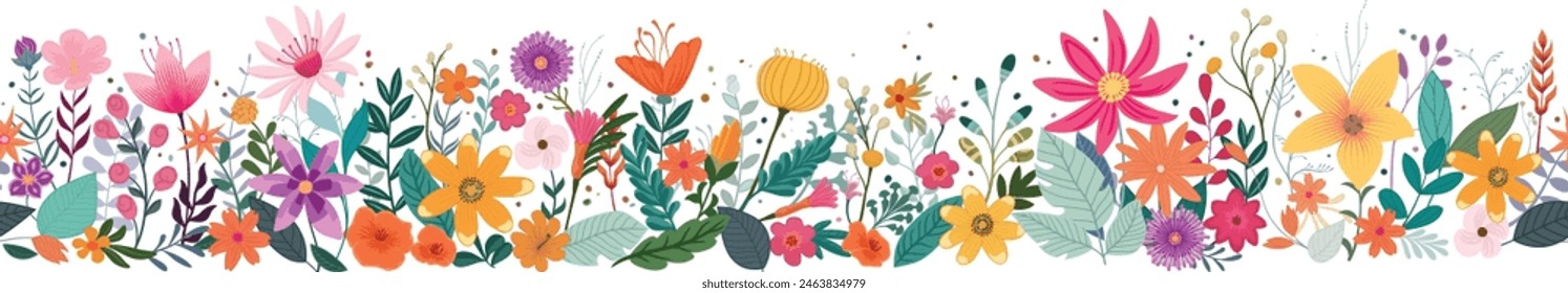 A wild flower floral flowers horizontal seamlessly tiling abstract pattern repeatable border footer design