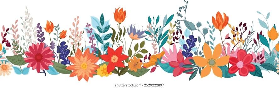 A wild flower floral flowers horizontal seamlessly tiling abstract pattern repeatable border footer design